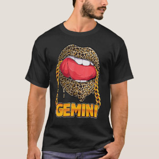 Gemini Girl Juicy Lips Leopard Print Astrology Zod T-Shirt
