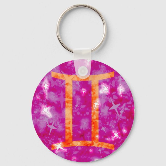 Gemini glitter and stars sparkly key chain (Front)