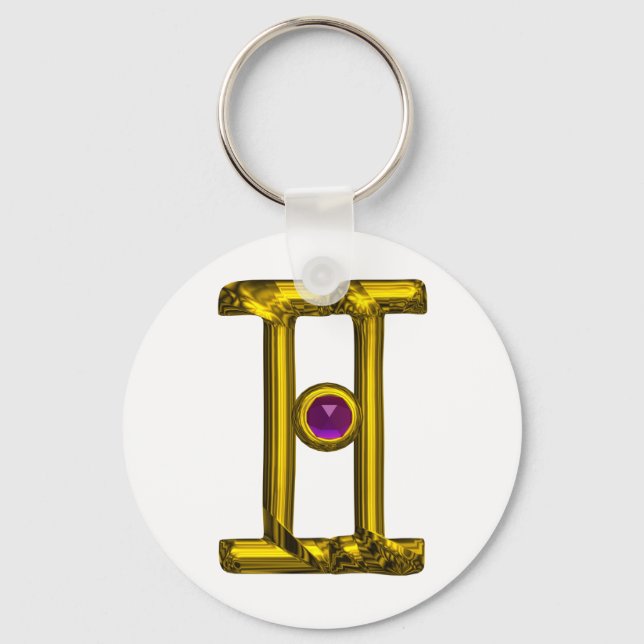 GEMINI GOLD ZODIAC BIRTHDAY JEWEL Astrology Keychain (Front)