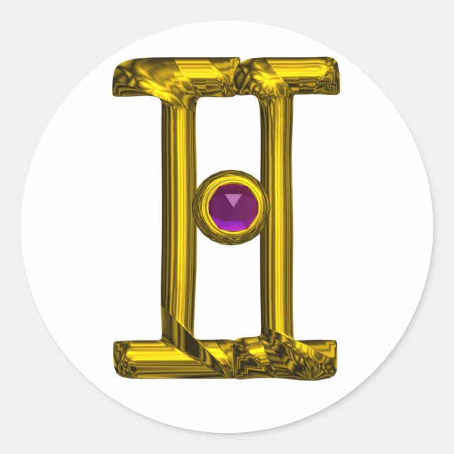 GEMINI Gold Zodiac Birthday Sign Classic Round Sticker (Front)