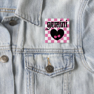 Gemini Gothic Aesthetic Checkered Cherries Design 2 Inch Square Button