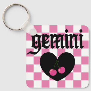 Gemini Gothic Aesthetic Chequered Cherry Design Keychain