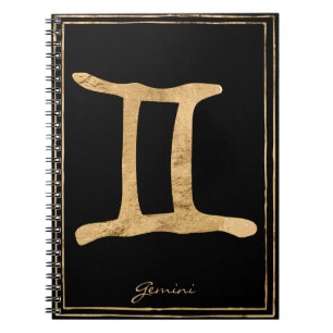 Gemini hammered gold stylized astrology symbol notebook