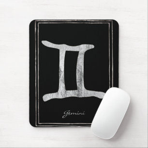 Gemini hammered silver stylized astrology symbol mouse pad