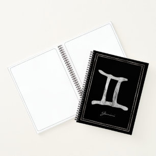 Gemini hammered silver stylized astrology symbol n notebook