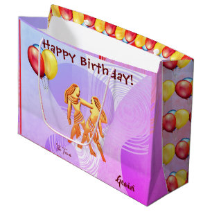 Gemini Happy Birthday / May 21 - June 20 Large Gift Bag