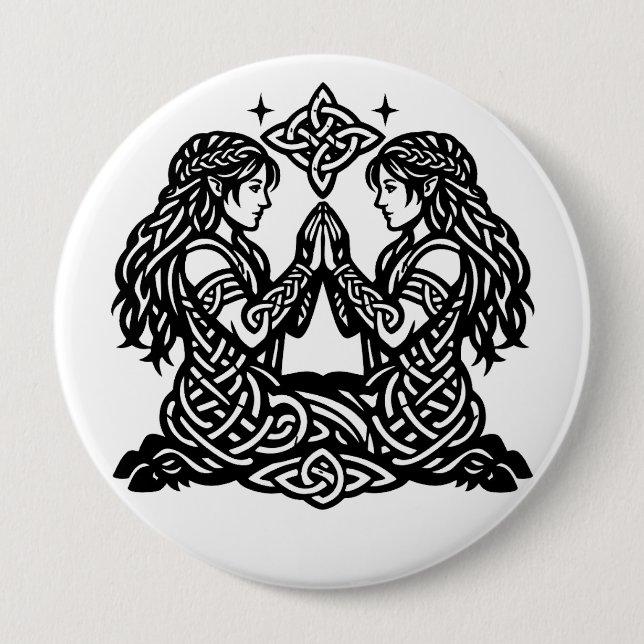 Gemini — Haunted Ink Zodiac Twins 4 Inch Round Button (Front)