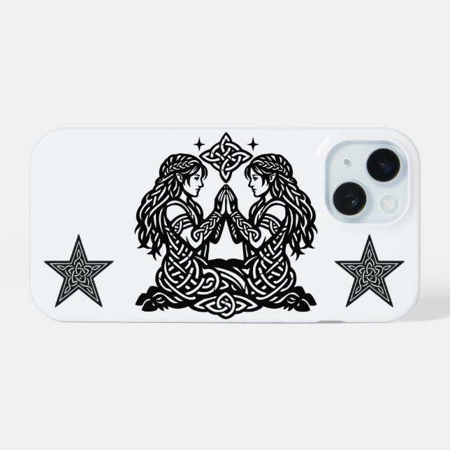 Gemini — Haunted Ink Zodiac Twins iPhone 15 Case (Back Horizontal)