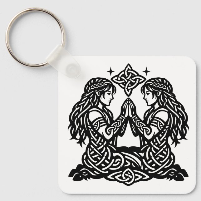 Gemini — Haunted Ink Zodiac Twins Keychain (Front)