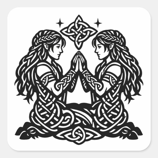 Gemini — Haunted Ink Zodiac Twins Square Sticker (Front)