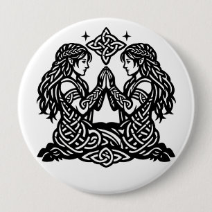 Gemini — Haunted Ink Zodiac Twins T‑Shirt 4 Inch Round Button