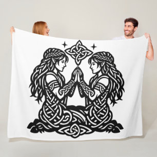 Gemini — Haunted Ink Zodiac Twins T‑Shirt Fleece Blanket