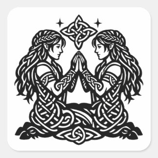 Gemini — Haunted Ink Zodiac Twins T‑Shirt Square Sticker