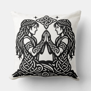 Gemini — Haunted Ink Zodiac Twins T‑Shirt Throw Pillow