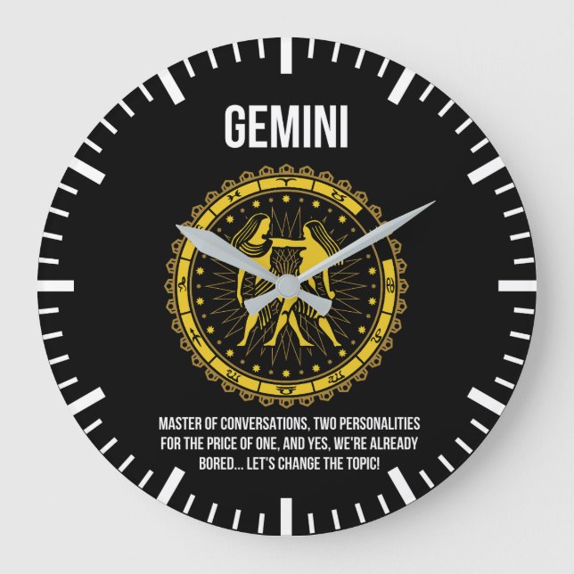 Gemini - Horoscope, Funny Zodiac Sign Humour Large Clock (Front)