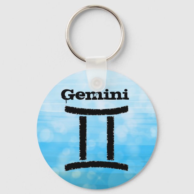 Gemini Horoscope Zodiac Symbol  Blue and Black Keychain (Front)