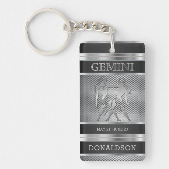 Gemini ♊ in Black and Silver Mesh Keychain (Front)