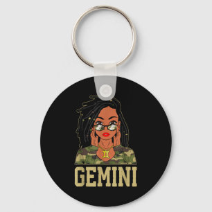 Gemini Loc'd Hair Sy Black Woman Camo Melanin Girl Keychain