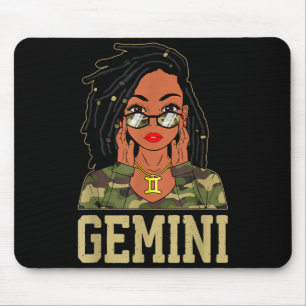 Gemini Loc'd Hair Sy Black Woman Camo Melanin Girl Mouse Pad