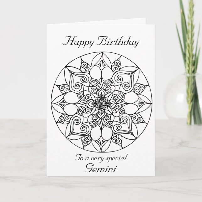 Gemini Mandala : Colorez votre propre carte d'anni (Devant)