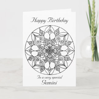 Gemini Mandala: Colour your own Birthday Card
