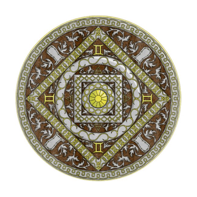Gemini Mandala Glass Cutting Board (Front)