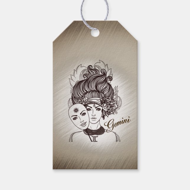 Gemini Masked Lady Zodiac Gift Tags (Front)