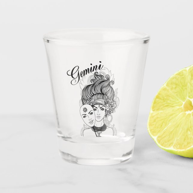 Gemini Masked Lady Zodiac Glass (Front)