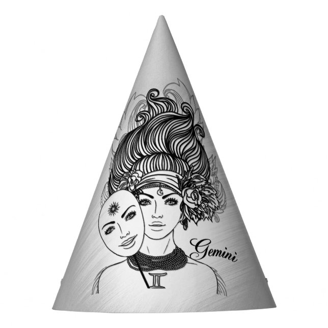 Gemini Masked Lady Zodiac Party Hat (Front)