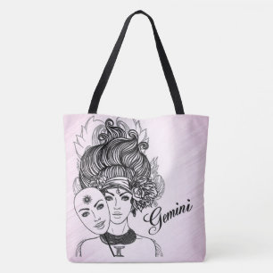 Gemini Masked Lady Zodiac Pink Tote Bag