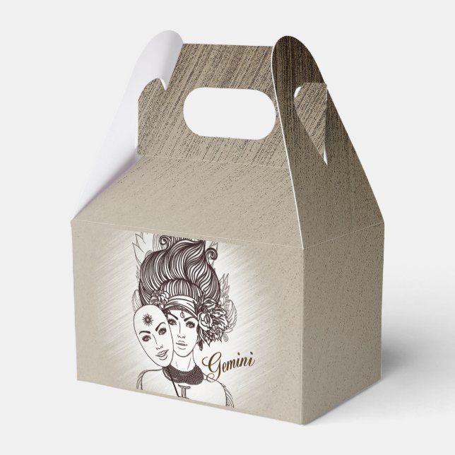 Gemini Masked Lady Zodiac Rustic Favor Box (Front Side)