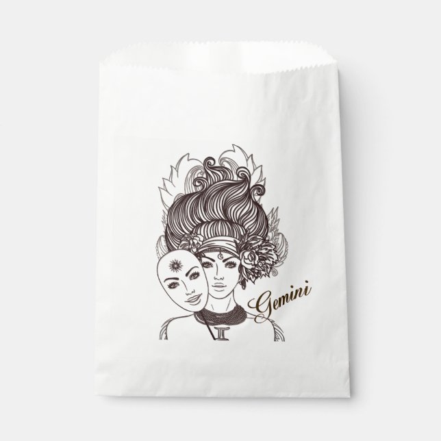 Gemini Masked Lady Zodiac Rustic Favour Bag (Front)