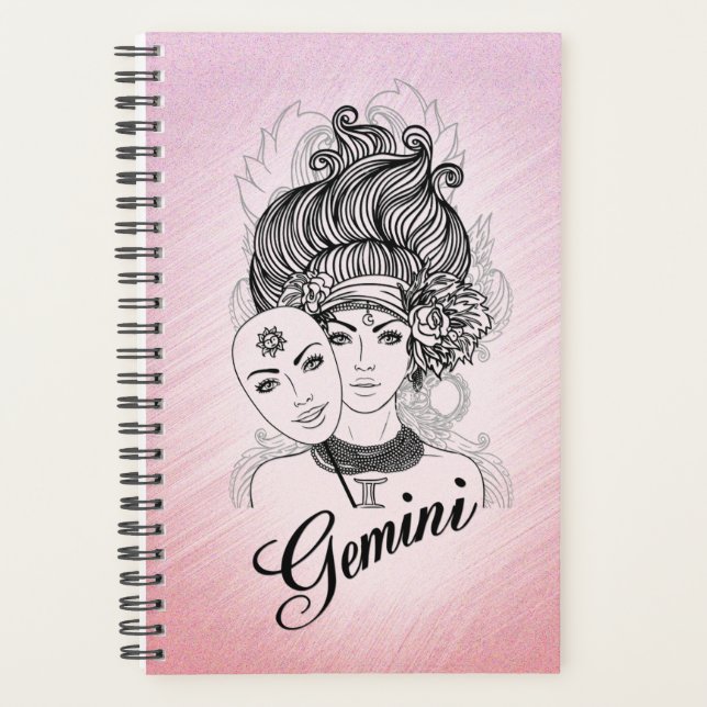 Gemini Masked Pink Lady Zodiac Blank inside Planner (Front)