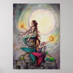 Gemini Mermaids Fantasy Art Poster