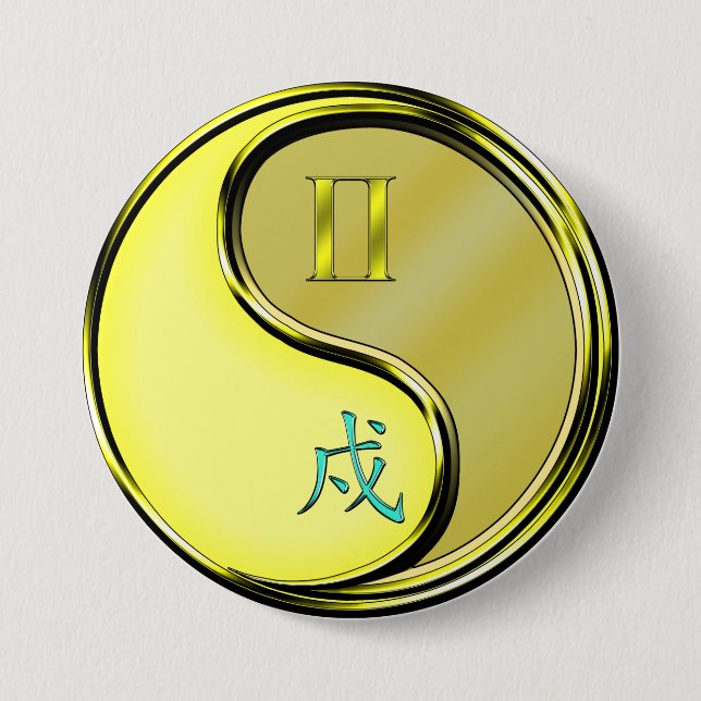 Gemini & Metal Dog 3 Inch Round Button (Front)