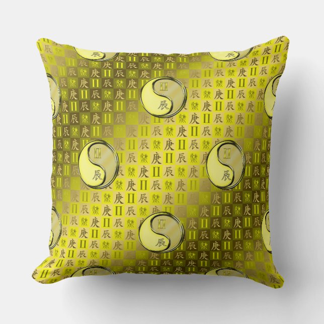 Gemini & Metal Dragon Throw Pillow (Front)