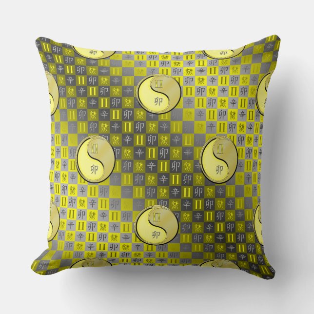 Gemini & Metal Rabbit Throw Pillow (Front)