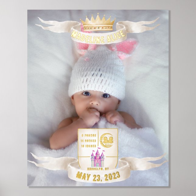 Gemini Newborn Baby Name Photo Stats Gold Silver Foil Prints (Front)