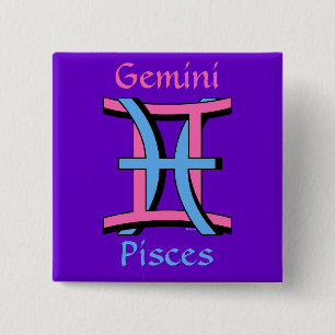 Gemini & Pisces PkBl 2 Inch Square Button