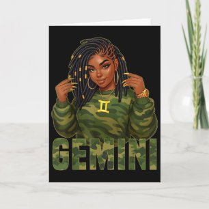 Gemini Queen Locd Black Woman Camo Zodiac Sign Card