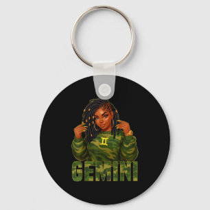 Gemini Queen Loc'd Black Woman Camo Zodiac Sign Keychain