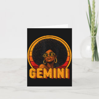 Gemini Queen Retro Vintage Afro Woman Girl Zodiac Card