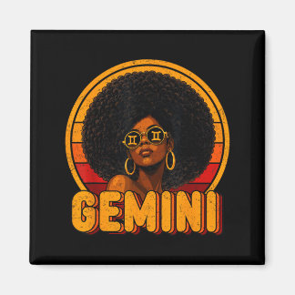 Gemini Queen Retro Vintage Afro Woman Girl Zodiac Magnet