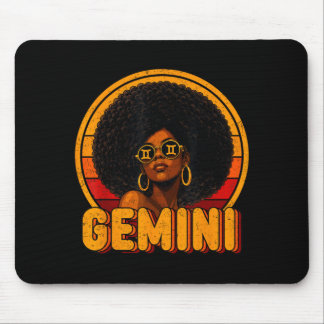 Gemini Queen Retro Vintage Afro Woman Girl Zodiac Mouse Pad
