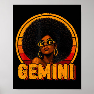 Gemini Queen Retro Vintage Afro Woman Girl Zodiac Poster