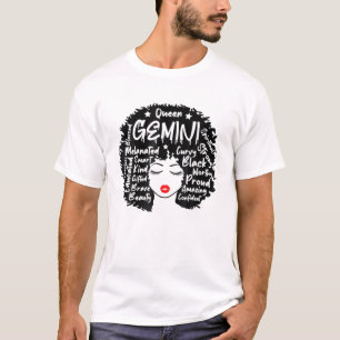 Gemini Queen Zodiac Afro Hair Style Personality Qu T-Shirt