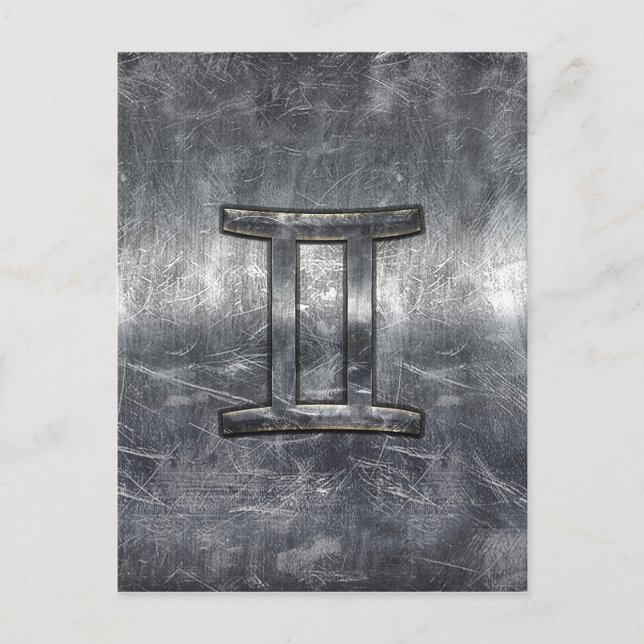 Gemini Sign in Distressed Siver Steel Style Postcard (Front)