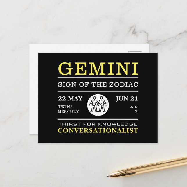 Gemini Sign of the Zodiac, Astrological Postcard (Front/Back In Situ)
