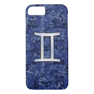 Gemini Sign on Navy Blue Digital Camouflage Case-Mate iPhone Case