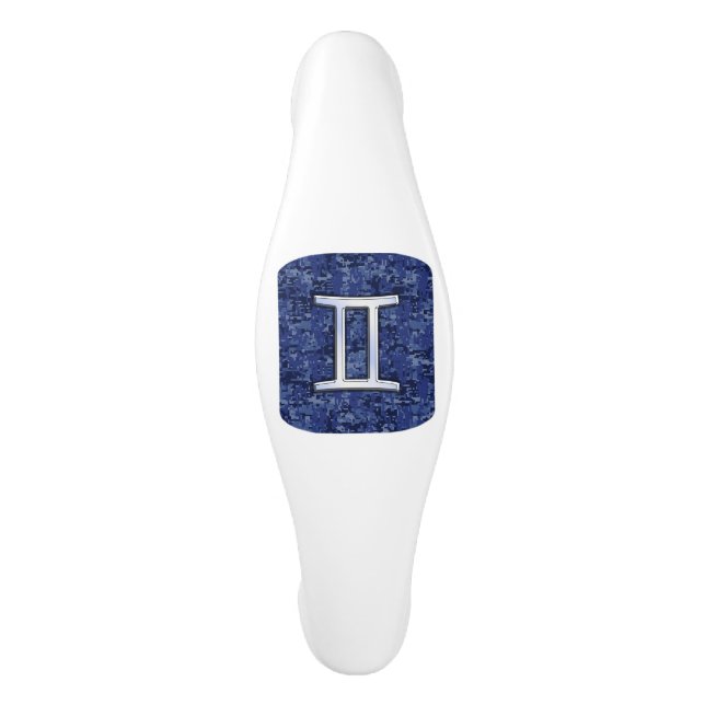 Gemini Sign on Navy Blue Digital Camouflage Ceramic Cabinet Pull (Front)